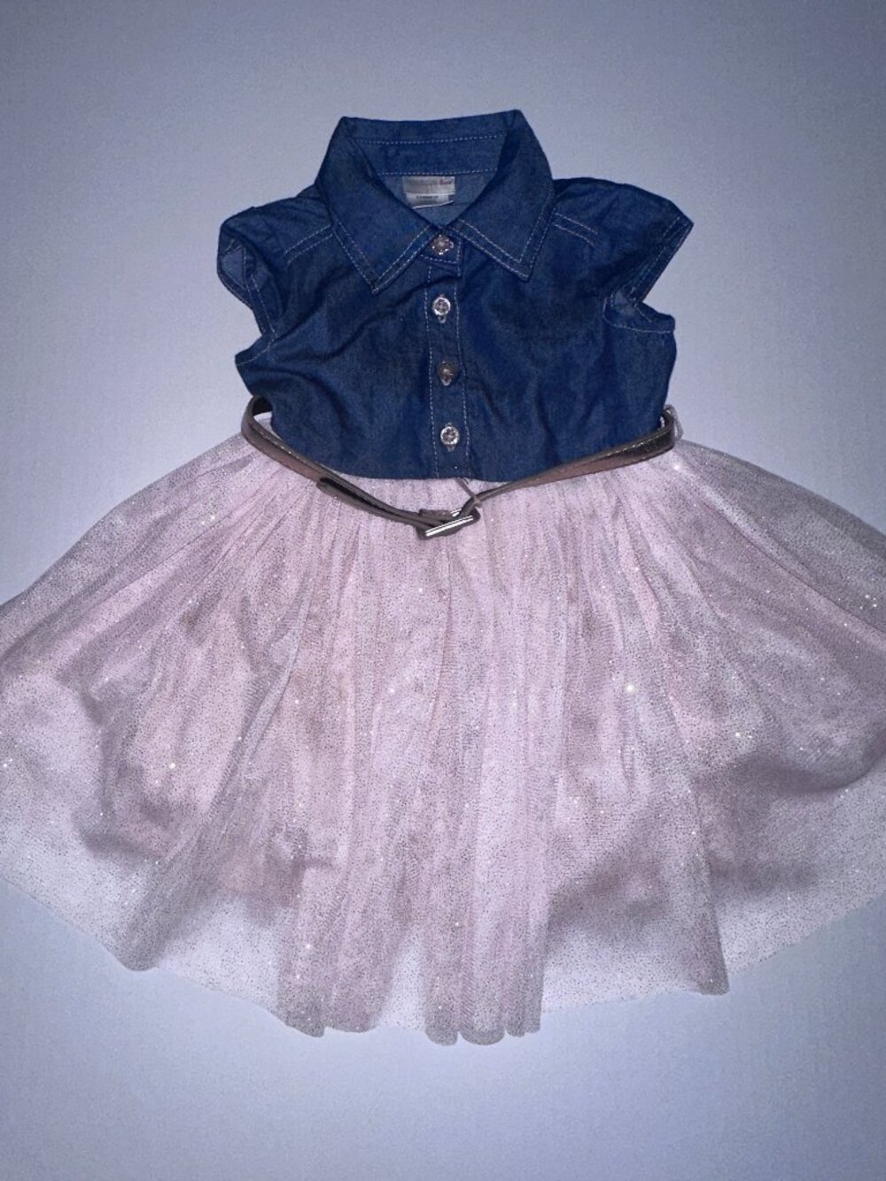 Sweet Heart Rose 2T Denim & Pink GOLD BELT sparkle DRESS so cute! #612